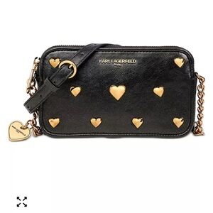 Karl Lagerfeld Carolina Mini Black Crossbody Bag with Gold Hearts Studs